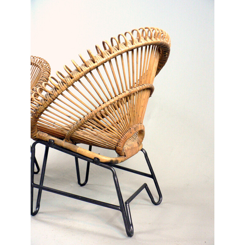 Vintage pair of rattan armchair - 1950s