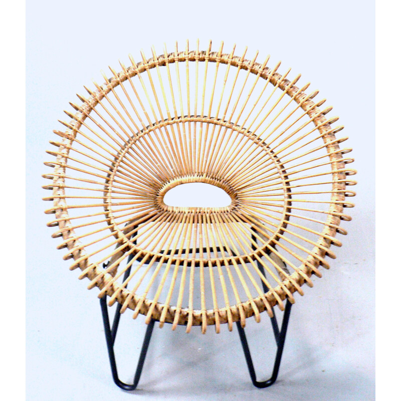 Vintage pair of rattan armchair - 1950s