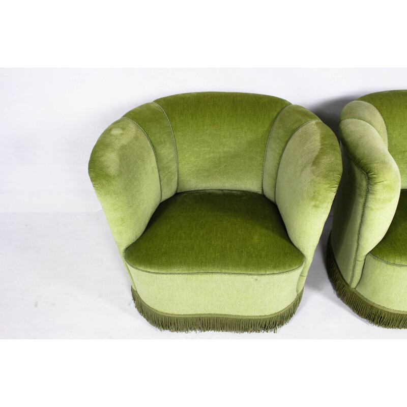 Set of 2 Danish Green Velour armchairs - 1950s