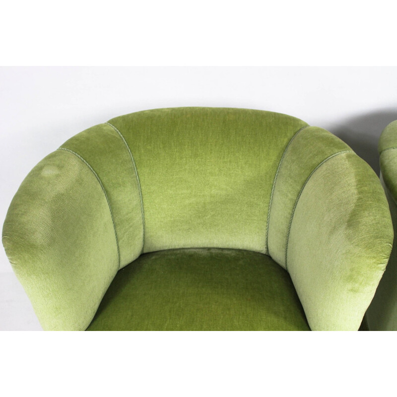 Suite de 2 fauteuils en velours vert vintage danois - 1950