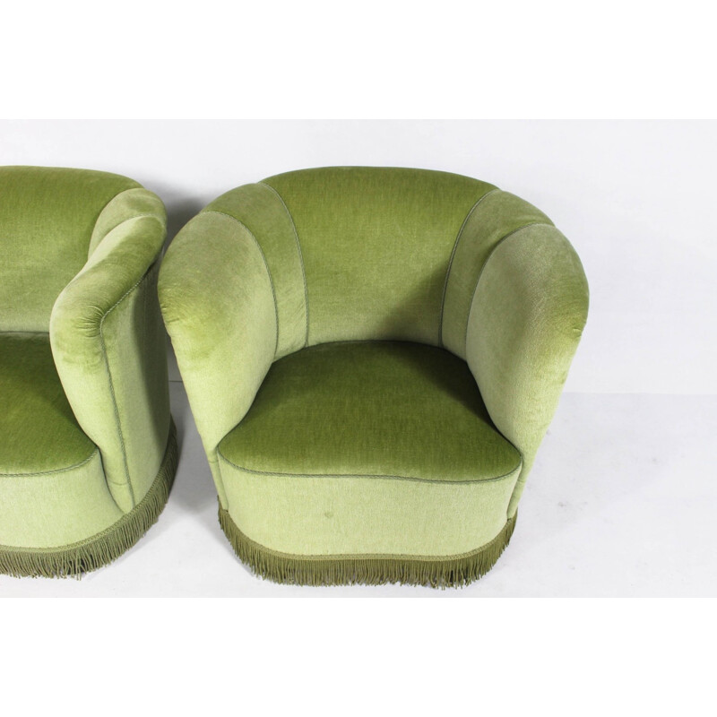 Set of 2 Danish Green Velour armchairs - 1950s