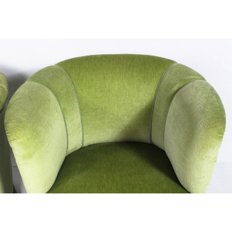 Suite de 2 fauteuils en velours vert vintage danois - 1950