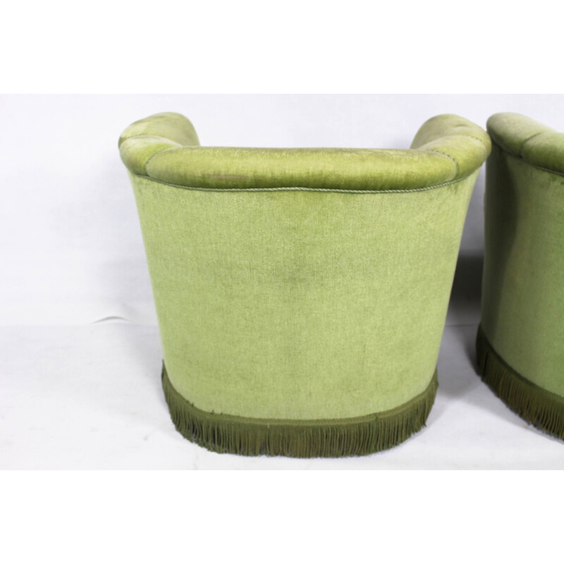 Suite de 2 fauteuils en velours vert vintage danois - 1950