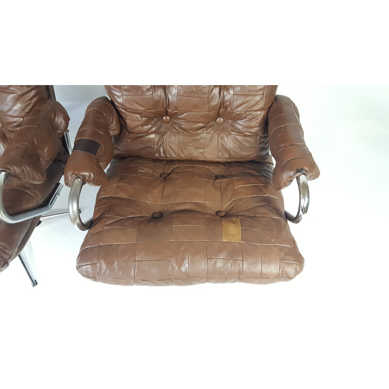 Set of 2 Vintage Leather Swivel armchair - 1970s