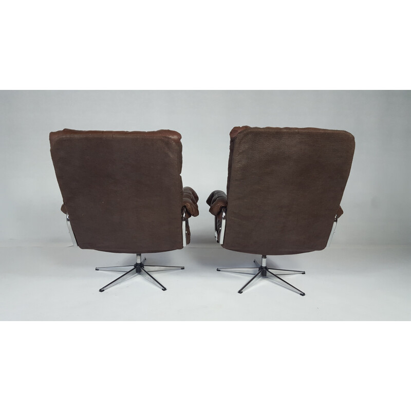 Set of 2 Vintage Leather Swivel armchair - 1970s