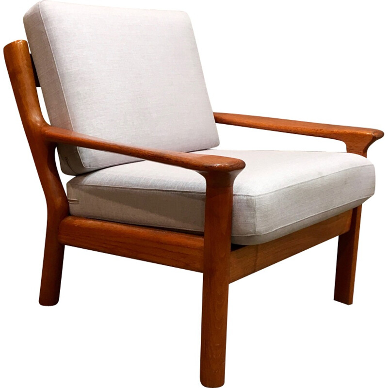 Light gray teak armchair, Scandinavian design - 1950s