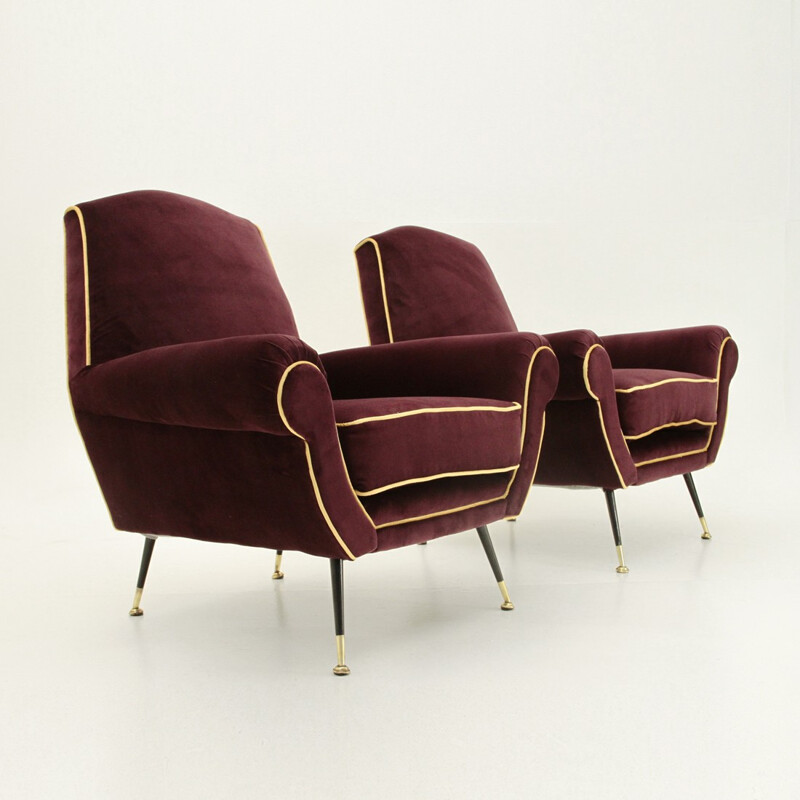 Set of 2 Italian vintage Velvet armchairs - 1950s