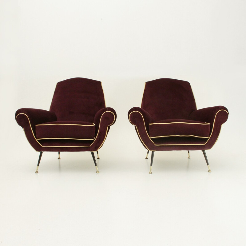 Set of 2 Italian vintage Velvet armchairs - 1950s
