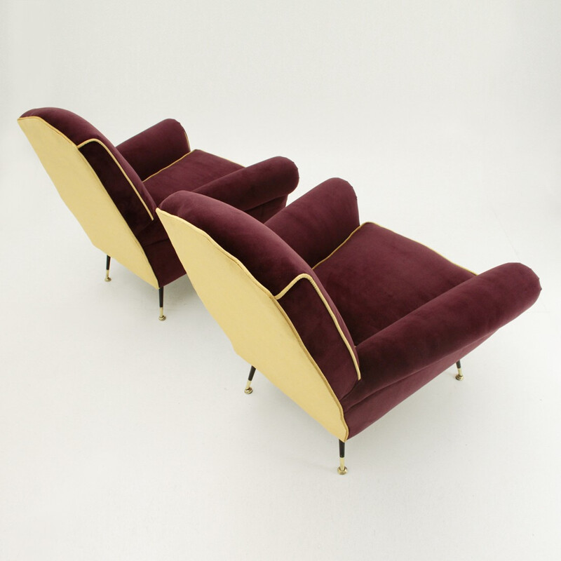 Set of 2 Italian vintage Velvet armchairs - 1950s