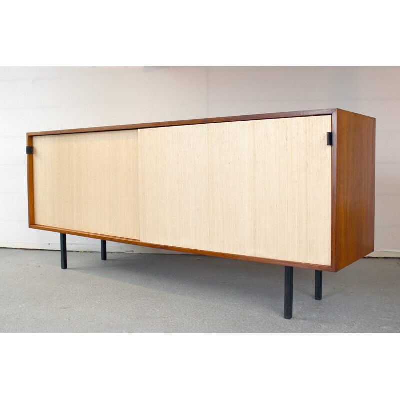 Sideboard of teak and rafia by F. Knoll for Knoll International - 1960s