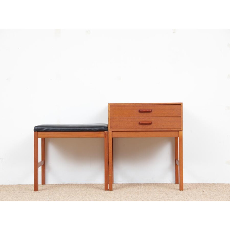 Scandinavian teak entry set, stool and cabinet with drawers - 1960s