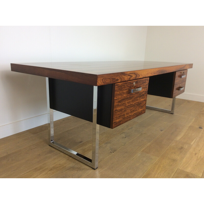 Vintage rosewood and chrome executive desk by Gordon Russell - 1960s