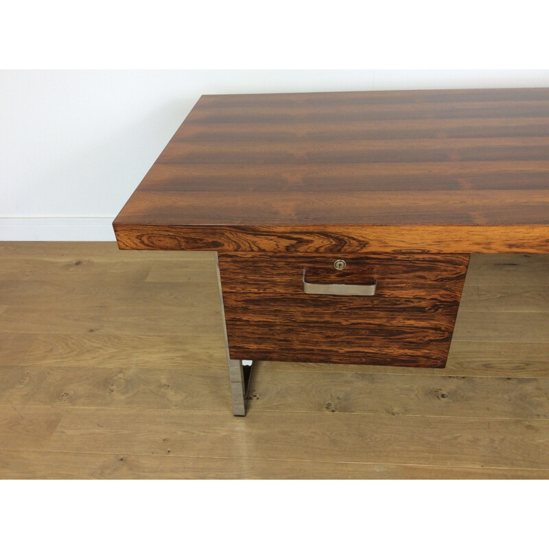 Vintage rosewood and chrome executive desk by Gordon Russell - 1960s