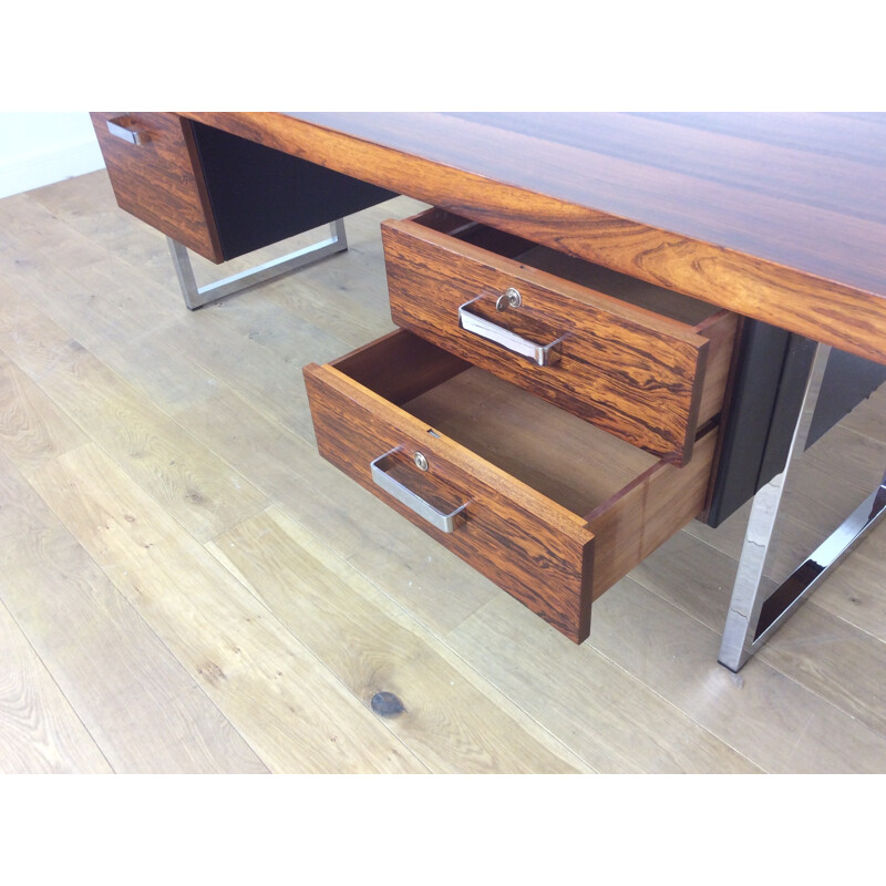 Vintage rosewood and chrome executive desk by Gordon Russell - 1960s