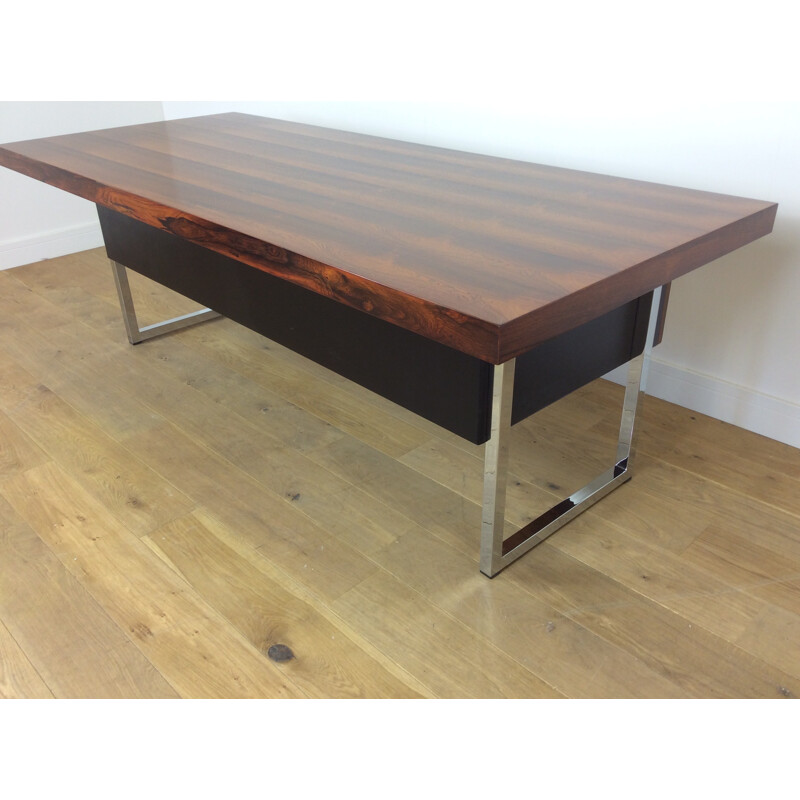 Vintage rosewood and chrome executive desk by Gordon Russell - 1960s