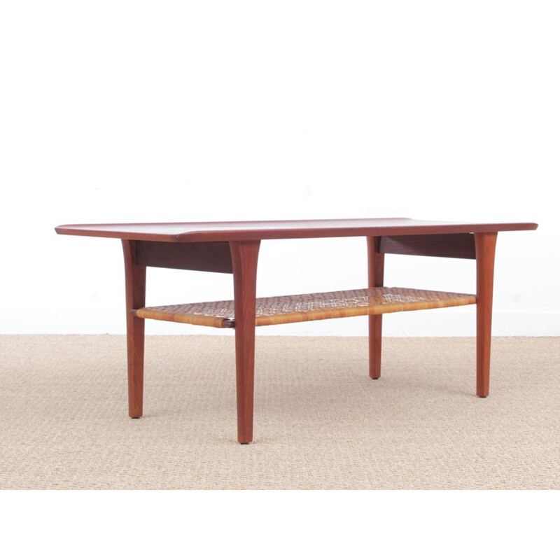 Scandinavian teak coffee table with magazine rack - 1960s