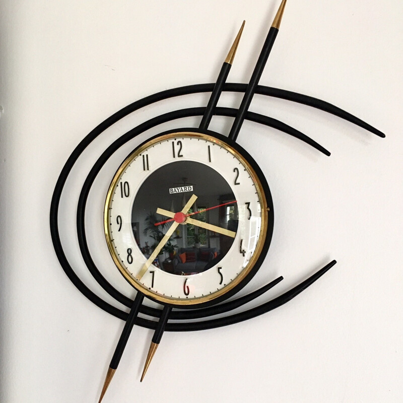 Vintage Bayard clock in iron and brass - 1960s 