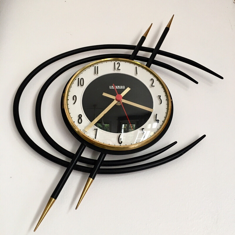 Vintage Bayard clock in iron and brass - 1960s 