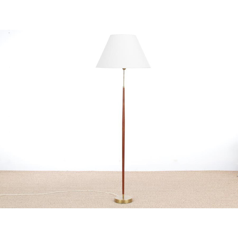 Lampadaire scandinave en teck et laiton - 1960