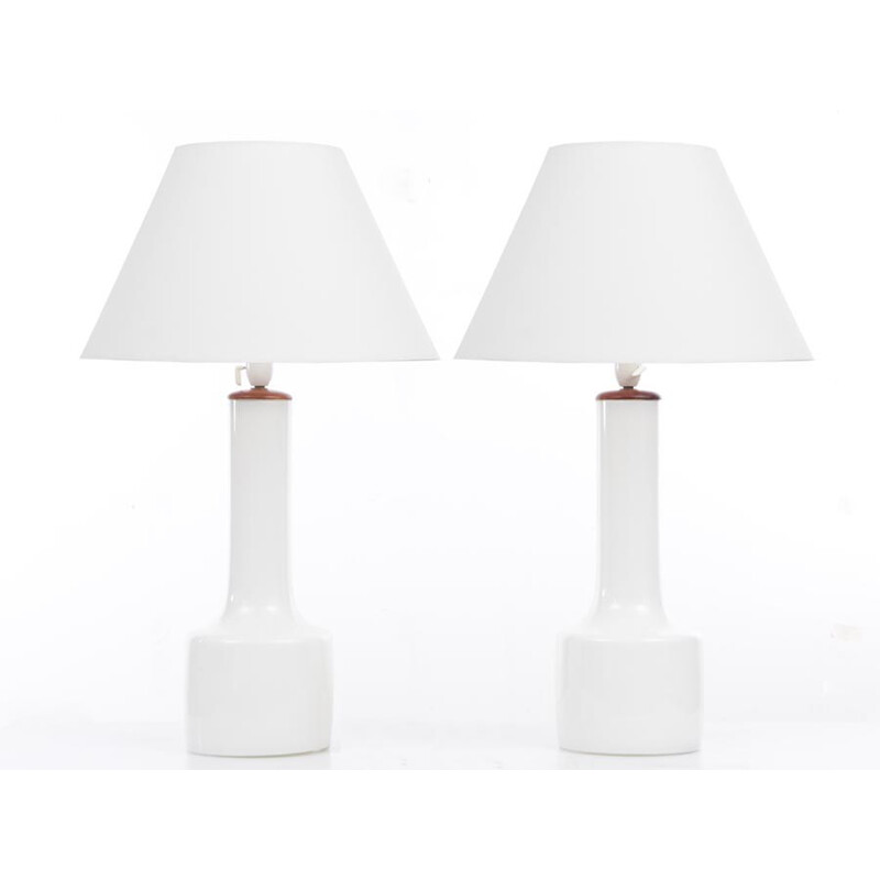 Pair of large scandinavian table lamps in opalized glass - 1960s