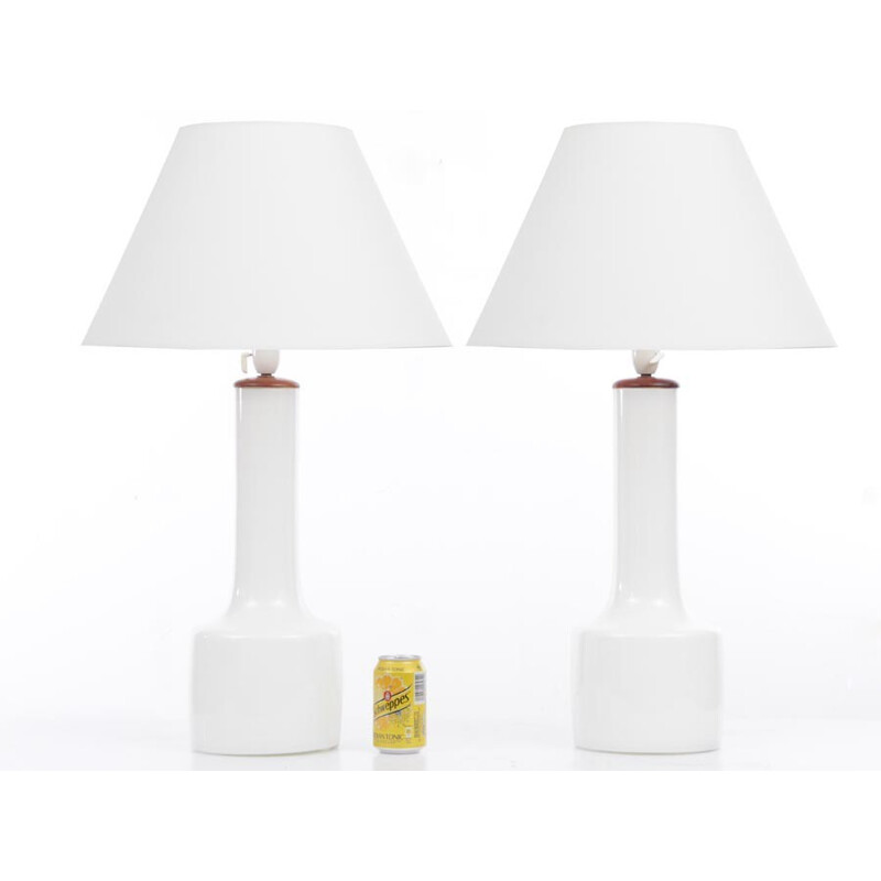 Pair of large scandinavian table lamps in opalized glass - 1960s