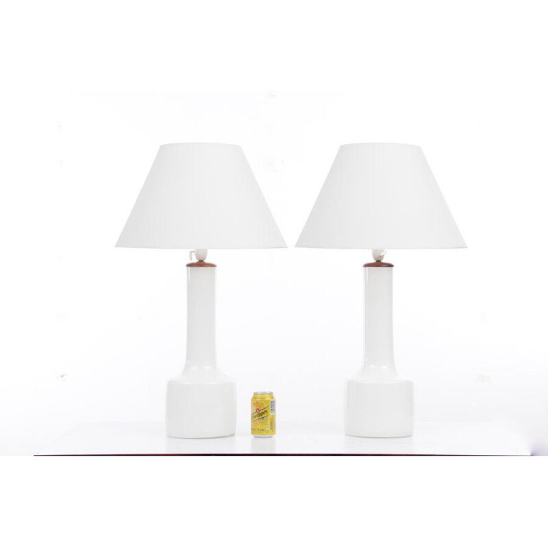 Pair of large scandinavian table lamps in opalized glass - 1960s