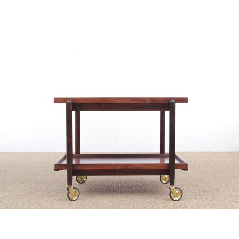 Rolling Scandinavian trolley in Rio rosewood by Poul Hundevad - 1960s