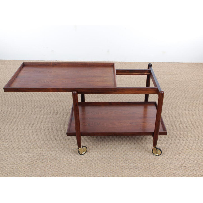 Rolling Scandinavian trolley in Rio rosewood by Poul Hundevad - 1960s