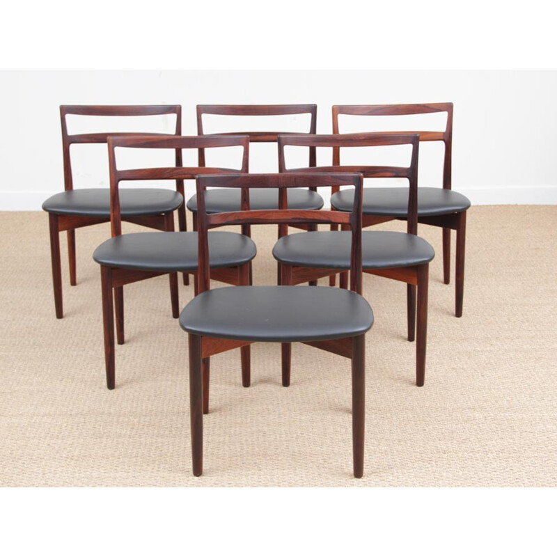 Suite de 6 chaises scandinaves en palissandre de Rio, modèle 61 de Harry Østergaard - 1960