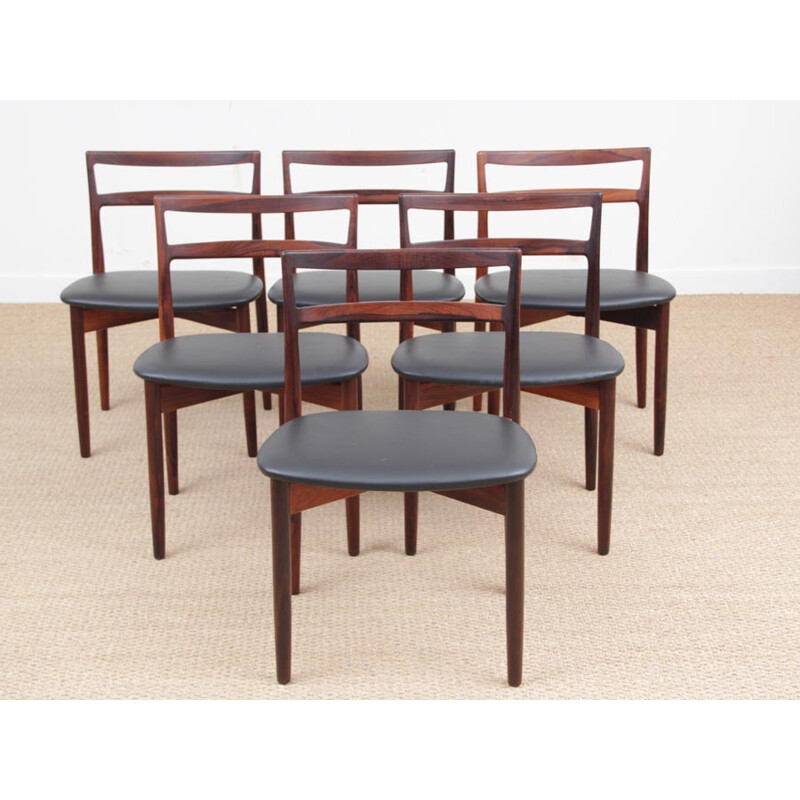Suite of 6 scandinavian chairs in Rio rosewood, model 61 by Harry Østergaard - 1960s