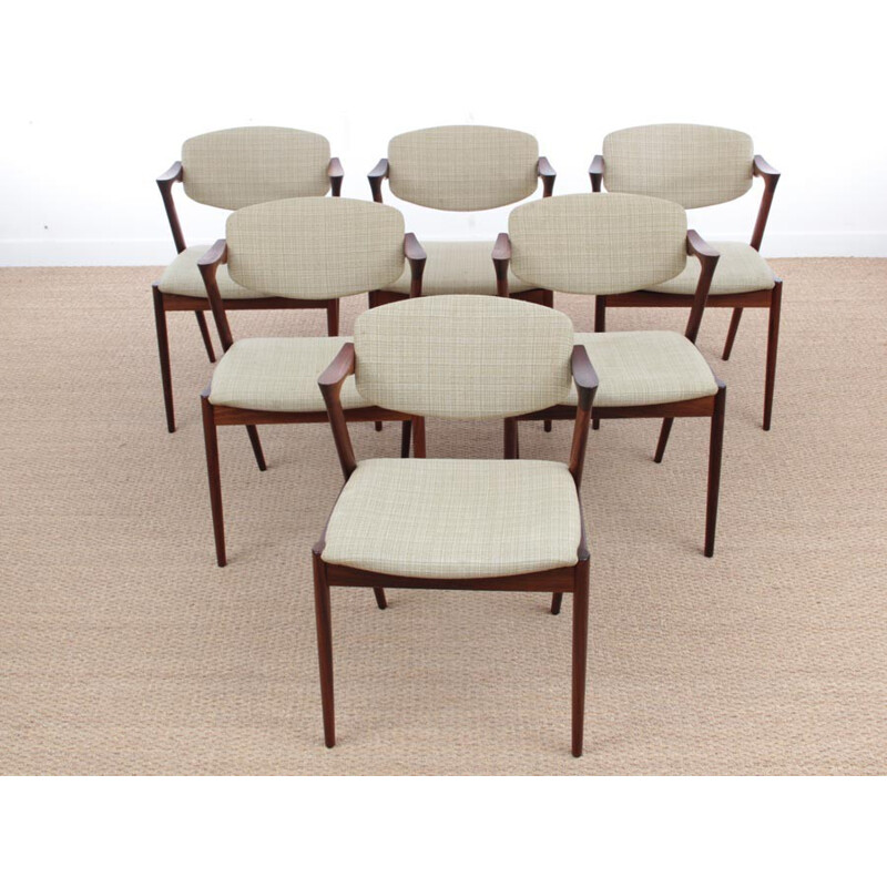 Suite of 6 scandinavian chairs in Rio Rosewood, model 42 by de Kai Kristiansen - 1960s