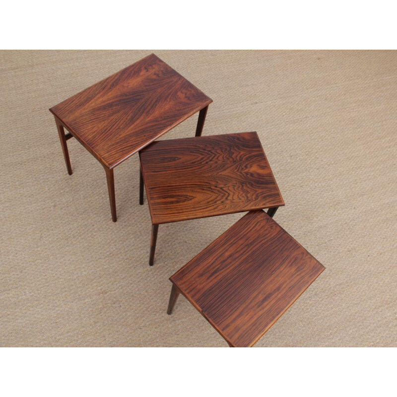 Set of 3 Scandinavian nesting tables in Rio rosewood - 1960s