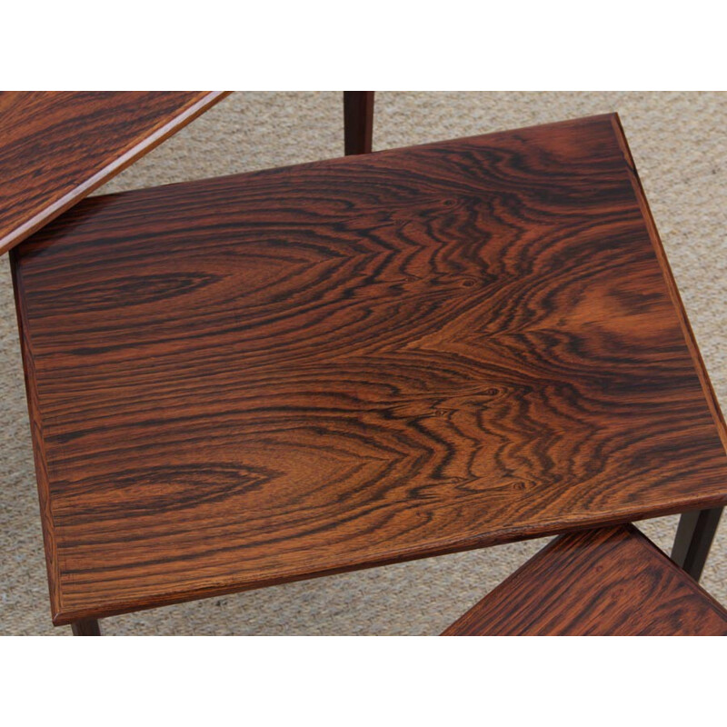 Set of 3 Scandinavian nesting tables in Rio rosewood - 1960s