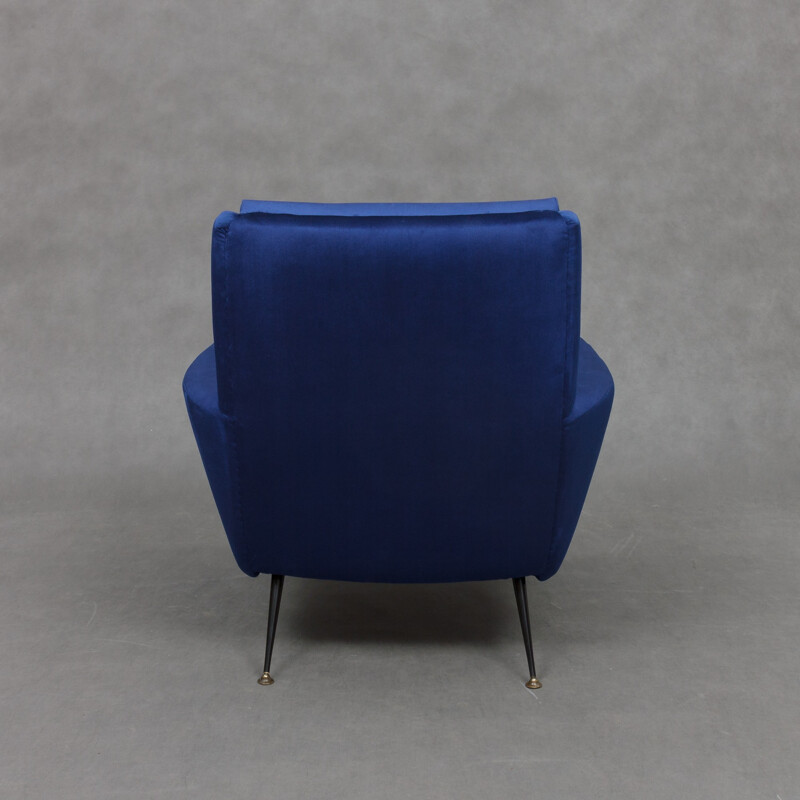 Vintage Blue velvet lounge chair - 1950s