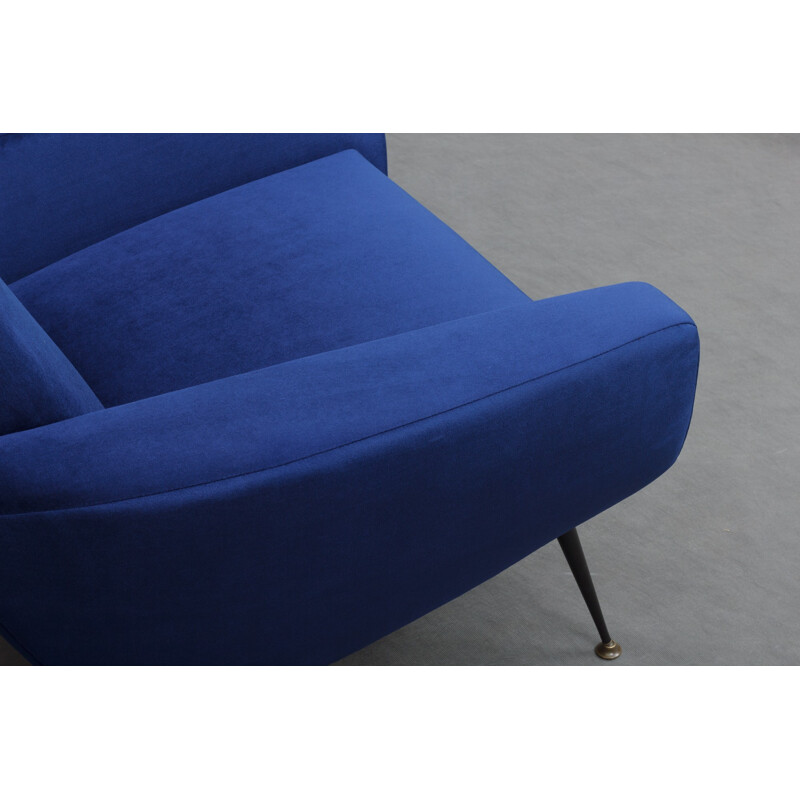 Vintage Blue velvet lounge chair - 1950s