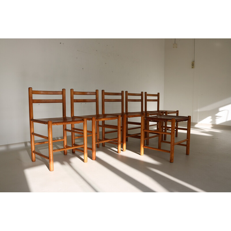 Lot of 5 chairs and 1 stool by Van Apeldoorn for Houtwerk - 1970s 