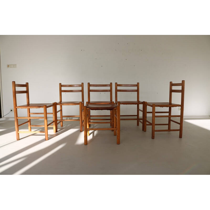 Lot of 5 chairs and 1 stool by Van Apeldoorn for Houtwerk - 1970s 