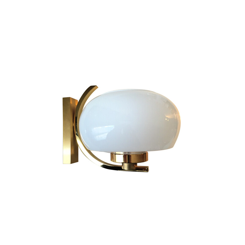 Pair of brass and opaline wall lamps by Arlus - 1960