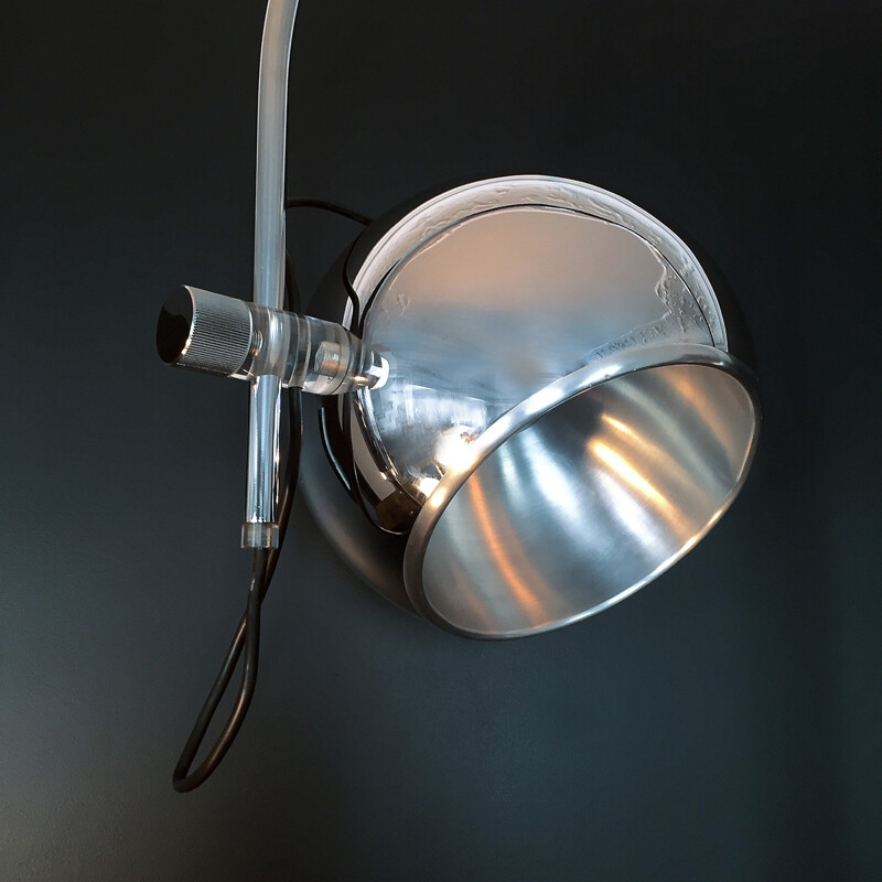 Lampadaire Arc type Eye ball en chrome aluminium et Plexiglass - 1960