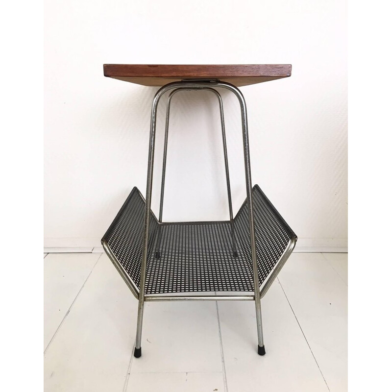 Vintage Dutch Metal and Teak Magazine Rack - 1960s