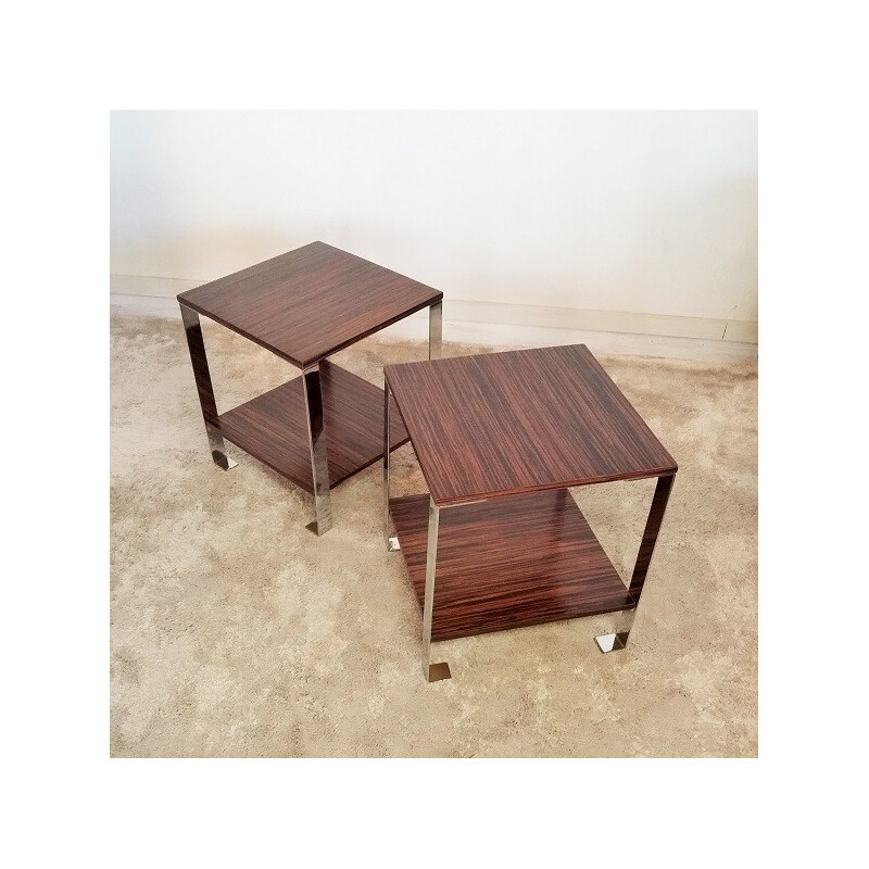 Pair of Zebrano chrome nightstands - 1970s