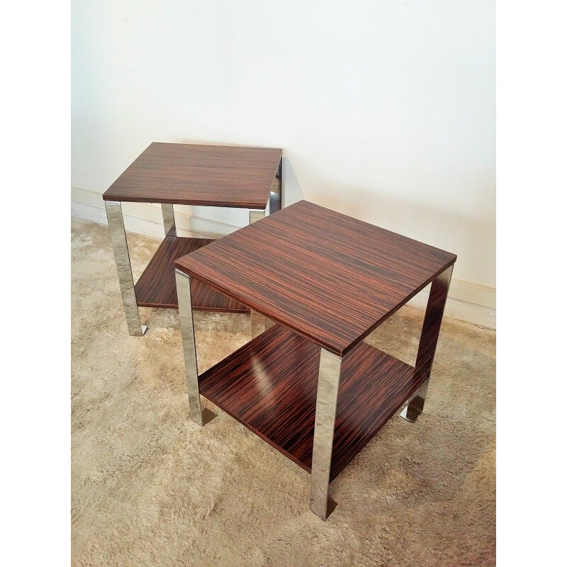 Pair of Zebrano chrome nightstands - 1970s