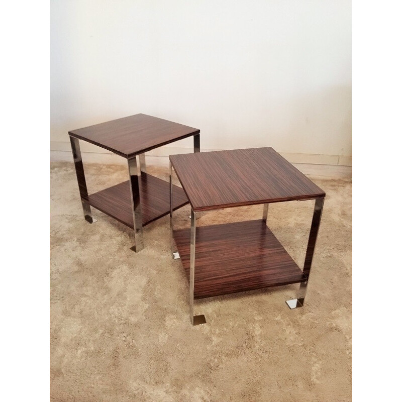 Pair of Zebrano chrome nightstands - 1970s