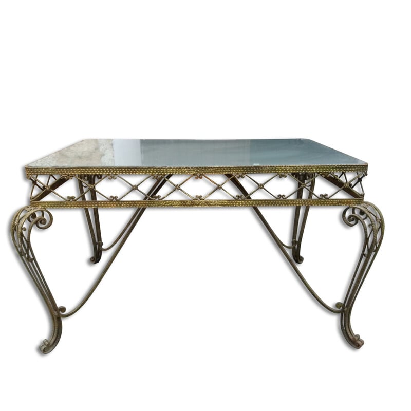 Table console vintage en verre et en laiton, Italie 1940