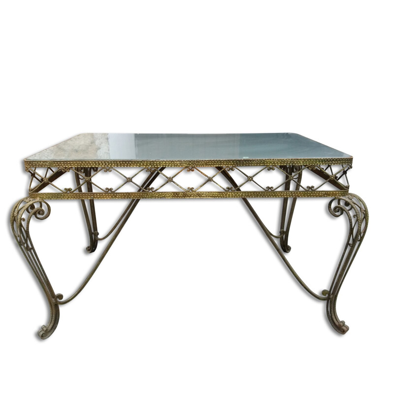 Vintage glass and brass console table, Italy 1940