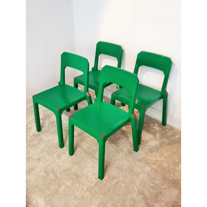 Set of 4 Green Plastic Chairs by Massonnet for Stamp - 1990