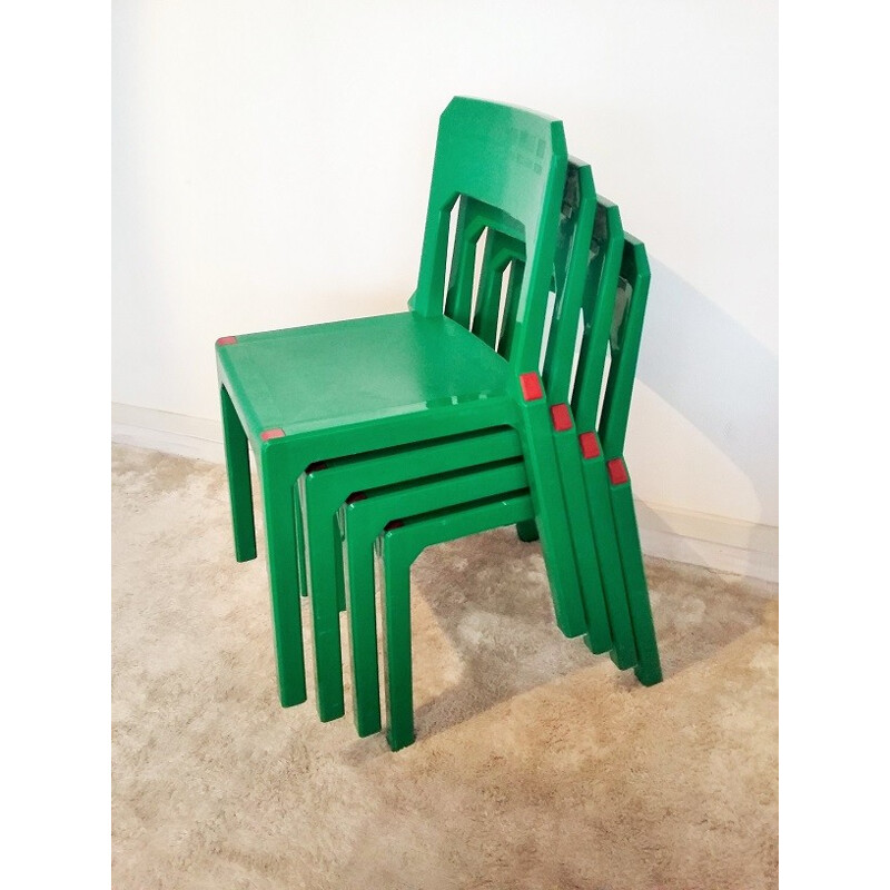 Set of 4 Green Plastic Chairs by Massonnet for Stamp - 1990