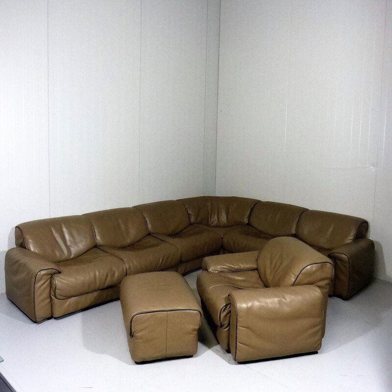 Suite de salon en cuir de 6 pièces et 1 fauteuil lounge de Jori - 1970