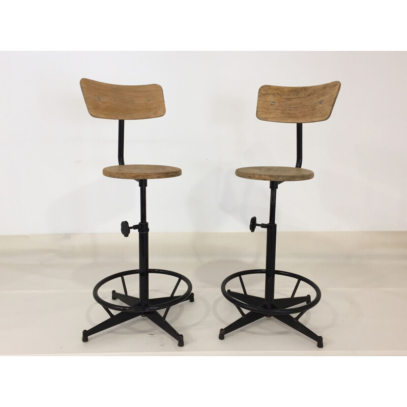 Pair of Swivel Industrial Workshop Chairs -1950s 