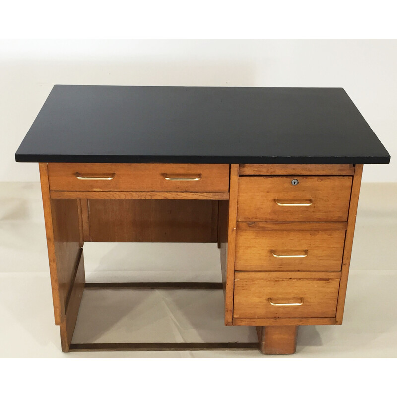 Mid-century French desk made of light oak - 1960s